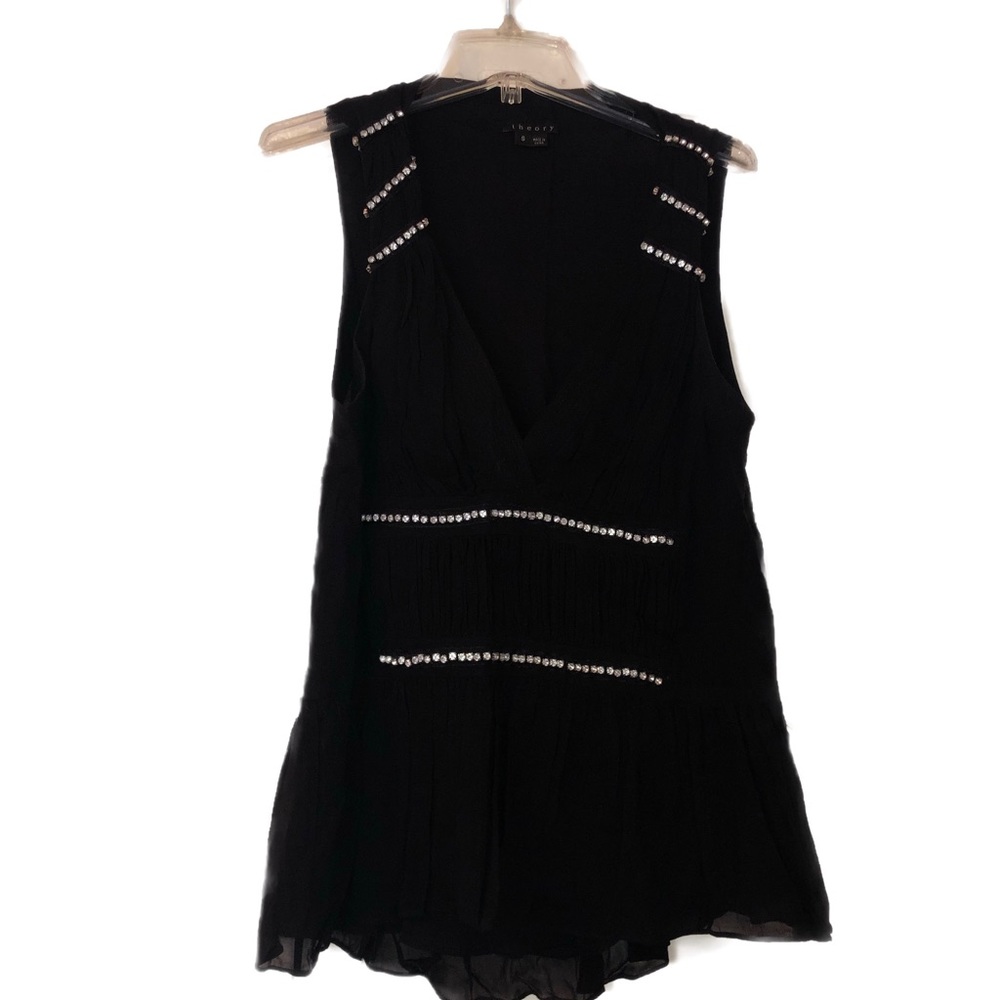 Theory Silk Rhinestone Trim Top